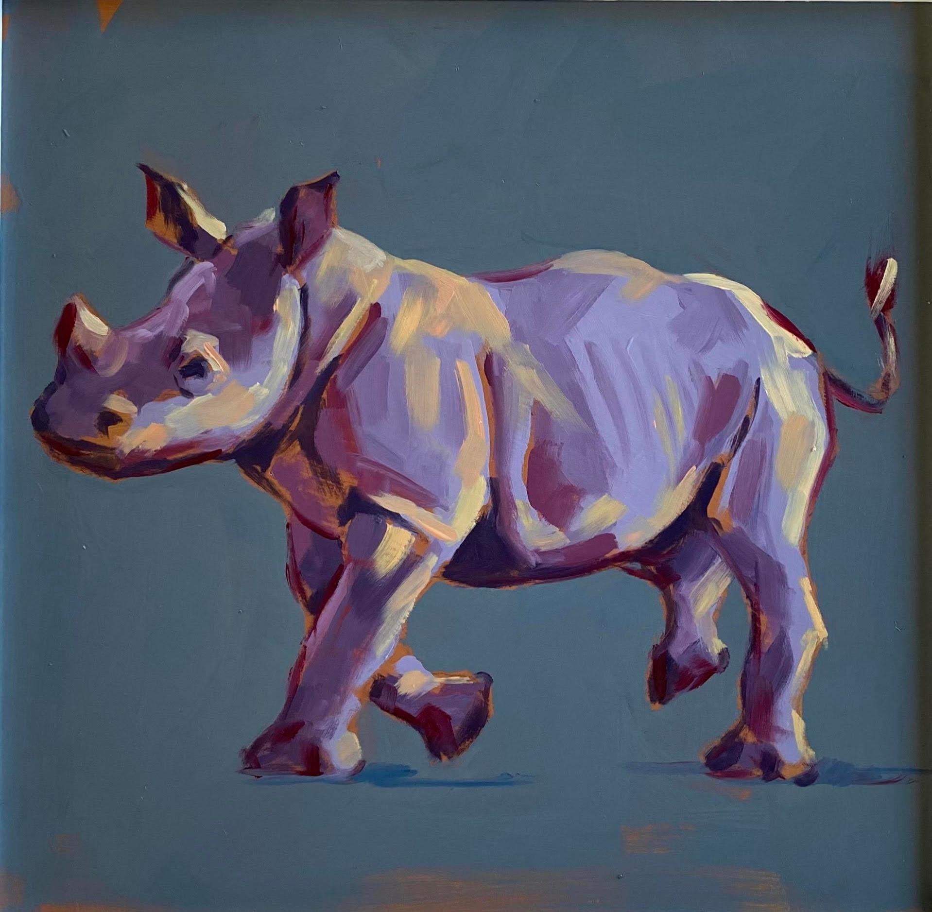 Catherine Ingleby Still-Life Painting - Thunder - original wildlife rhino nature animal oil artwork Contemporary modern