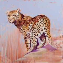 Vantage Spot - abstract leopard oil painting contemporary wildlife artwork warm