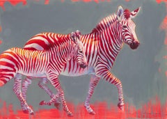 Zebra Mare and Foal - wildlife portrait study figurative oil painting artwork