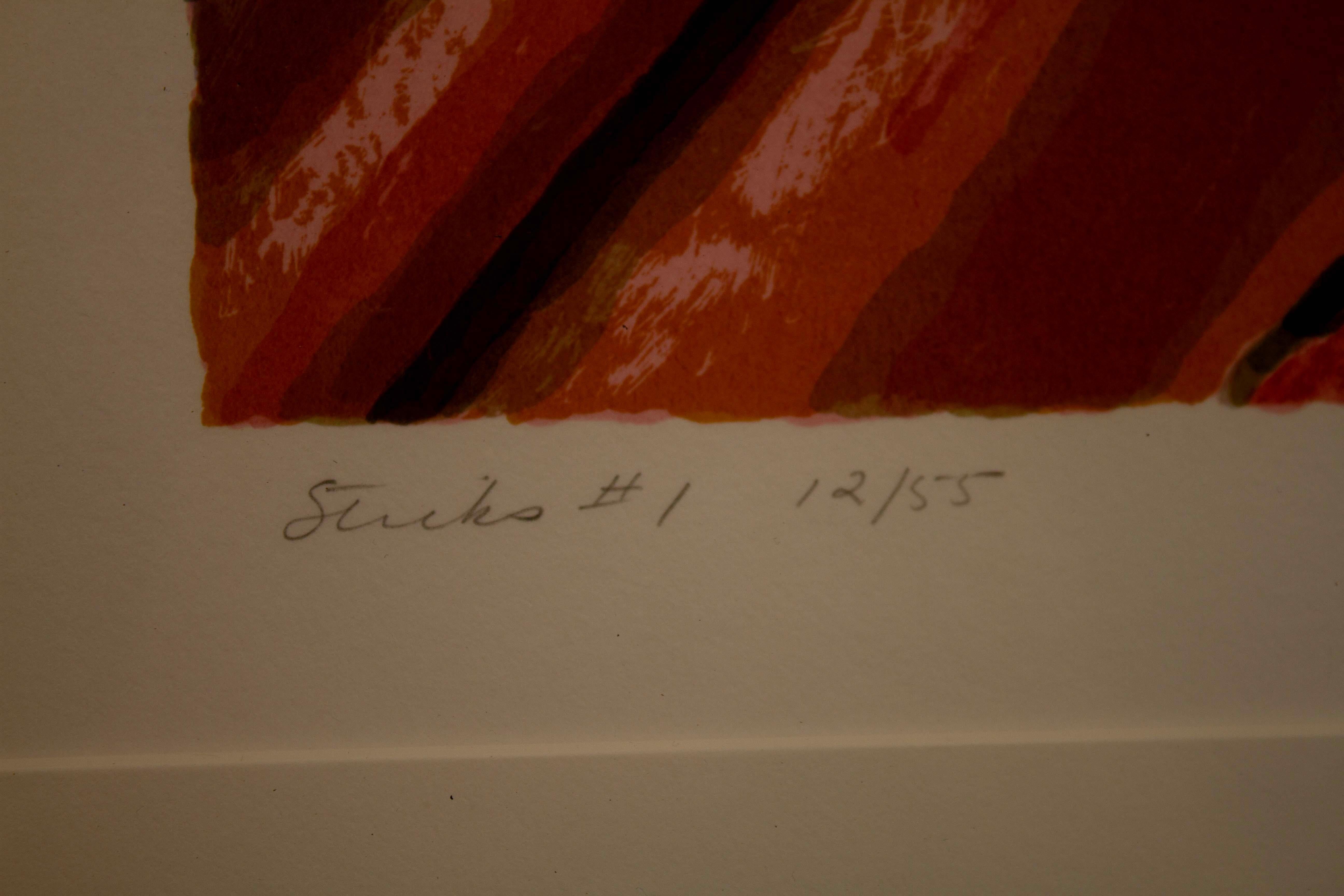 Papier Catherine Kernan Sticks #1 Sérigraphie abstraite contemporaine signée 12/55 encadrée en vente