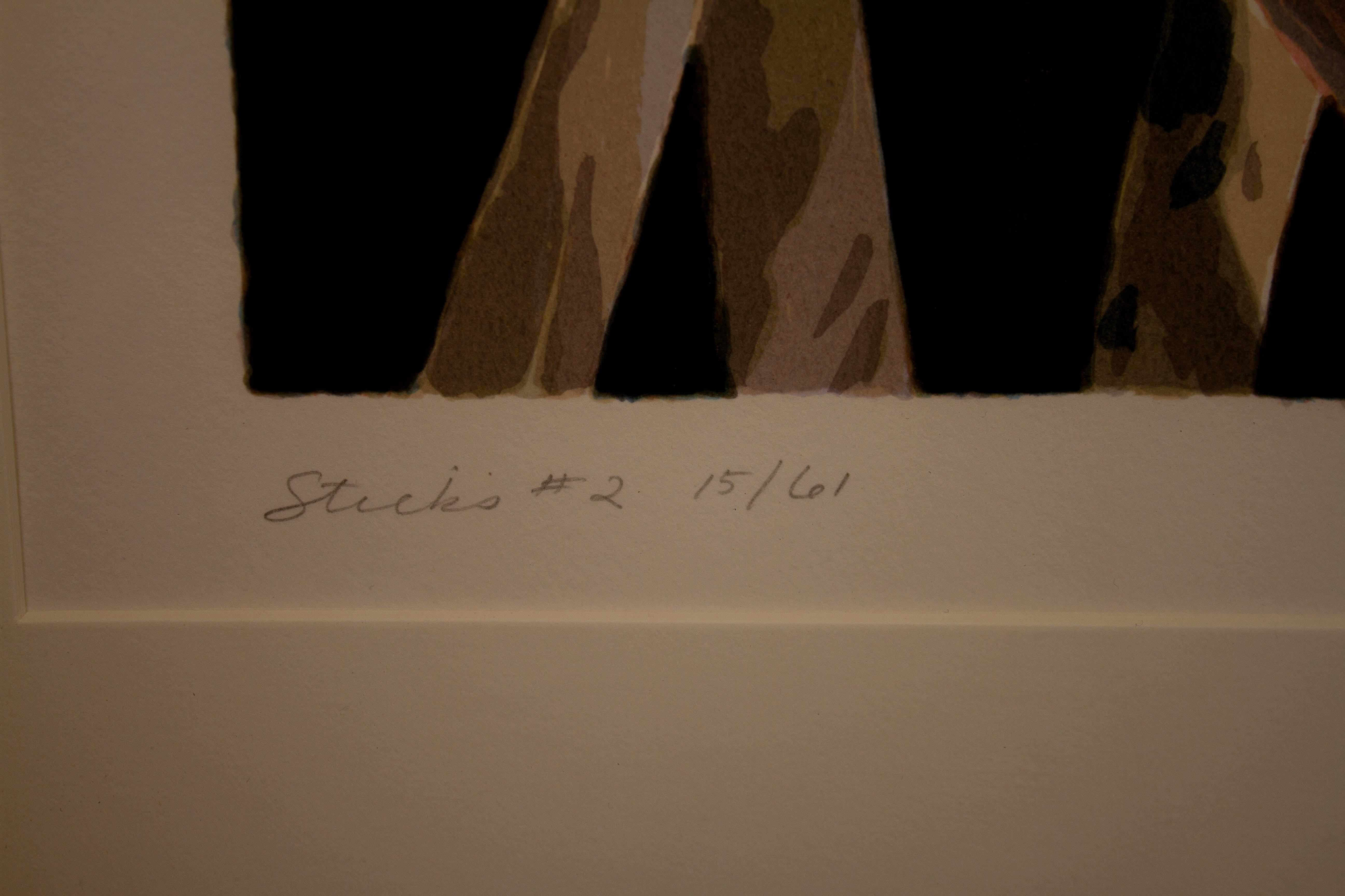Catherine Kernan Sticks #2 Signiert Contemporary Abstract Siebdruck 15/61 Gerahmt (20. Jahrhundert) im Angebot