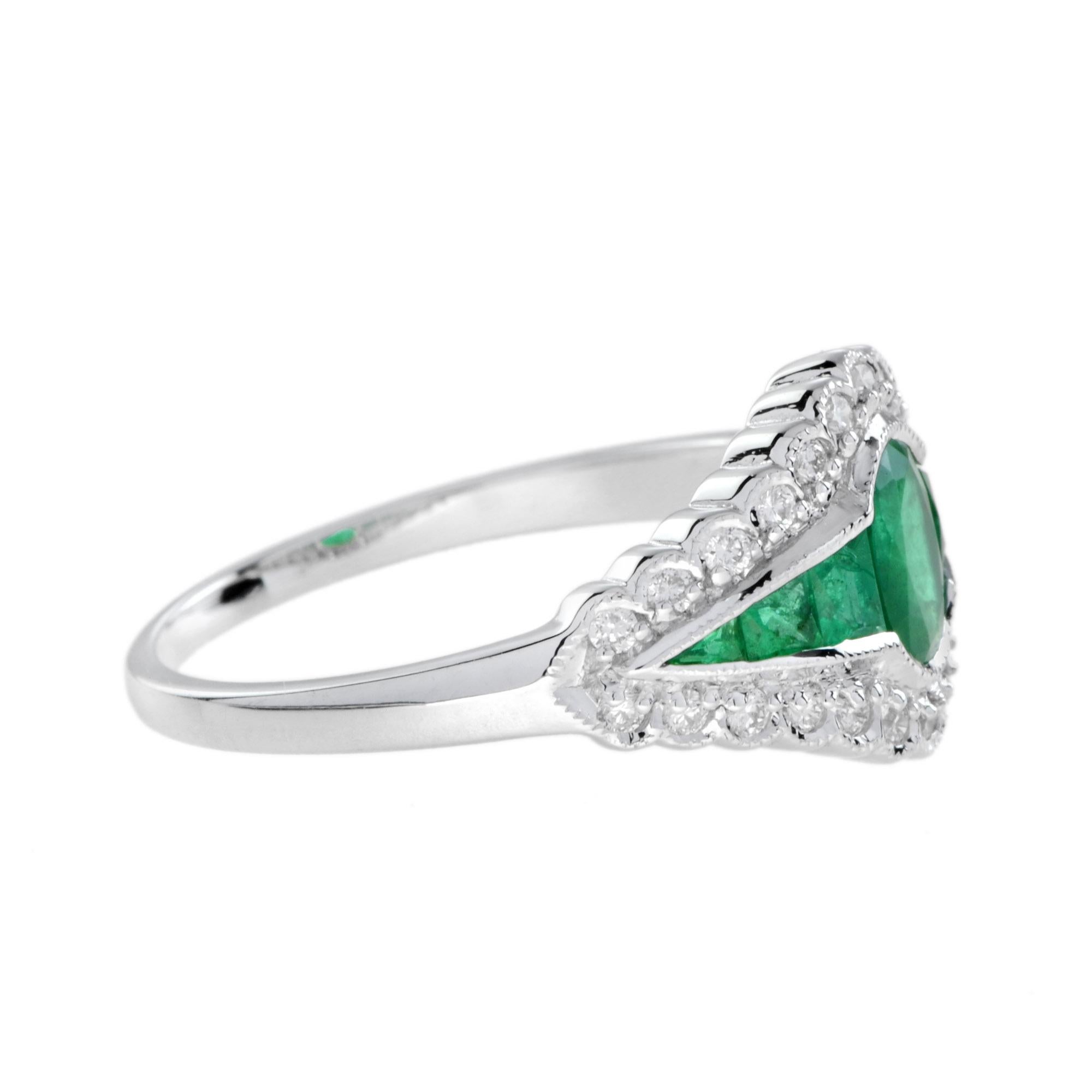 For Sale:  Catherine Lace Natural Emerald and Diamond Art Deco Style Halo Ring in 18K Gold 3