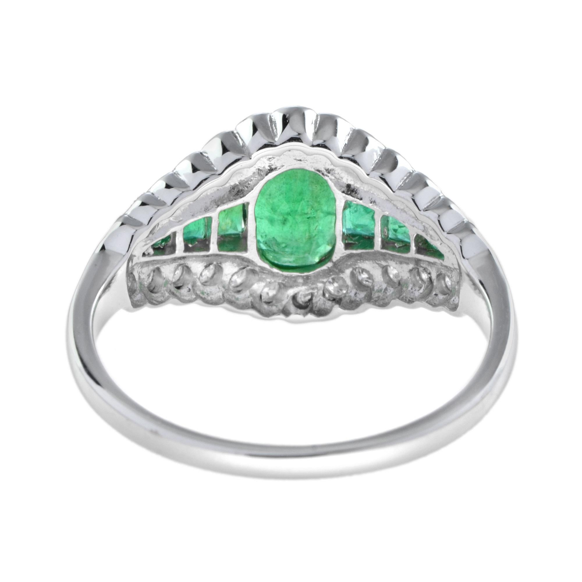 For Sale:  Catherine Lace Natural Emerald and Diamond Art Deco Style Halo Ring in 18K Gold 4