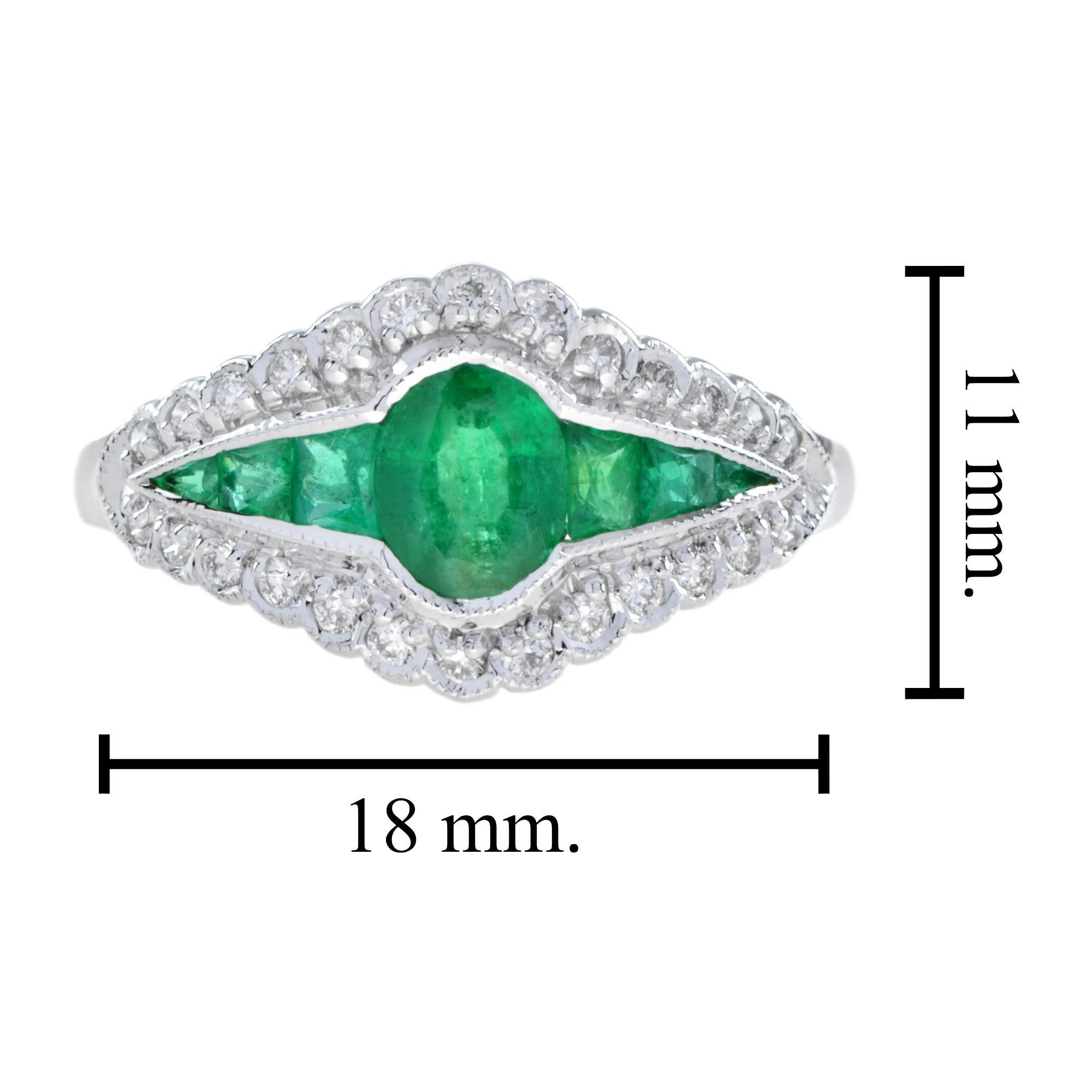 For Sale:  Catherine Lace Natural Emerald and Diamond Art Deco Style Halo Ring in 18K Gold 6