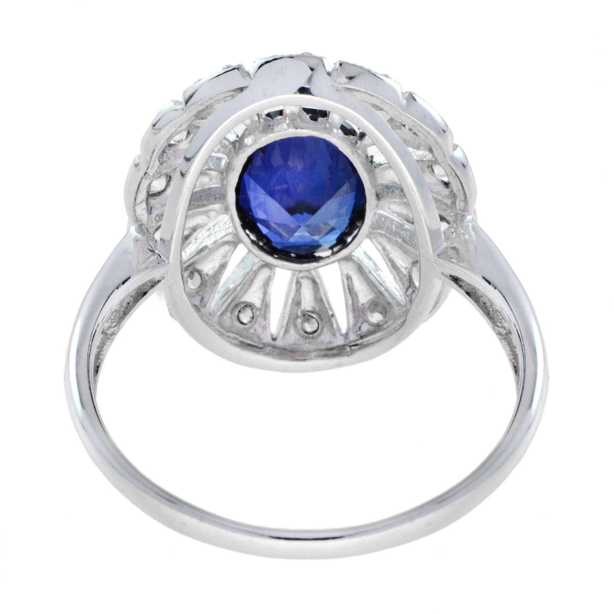 For Sale:  Oval Ceylon Sapphire with Diamond Open Work Halo Ring in 18K White Gold 4