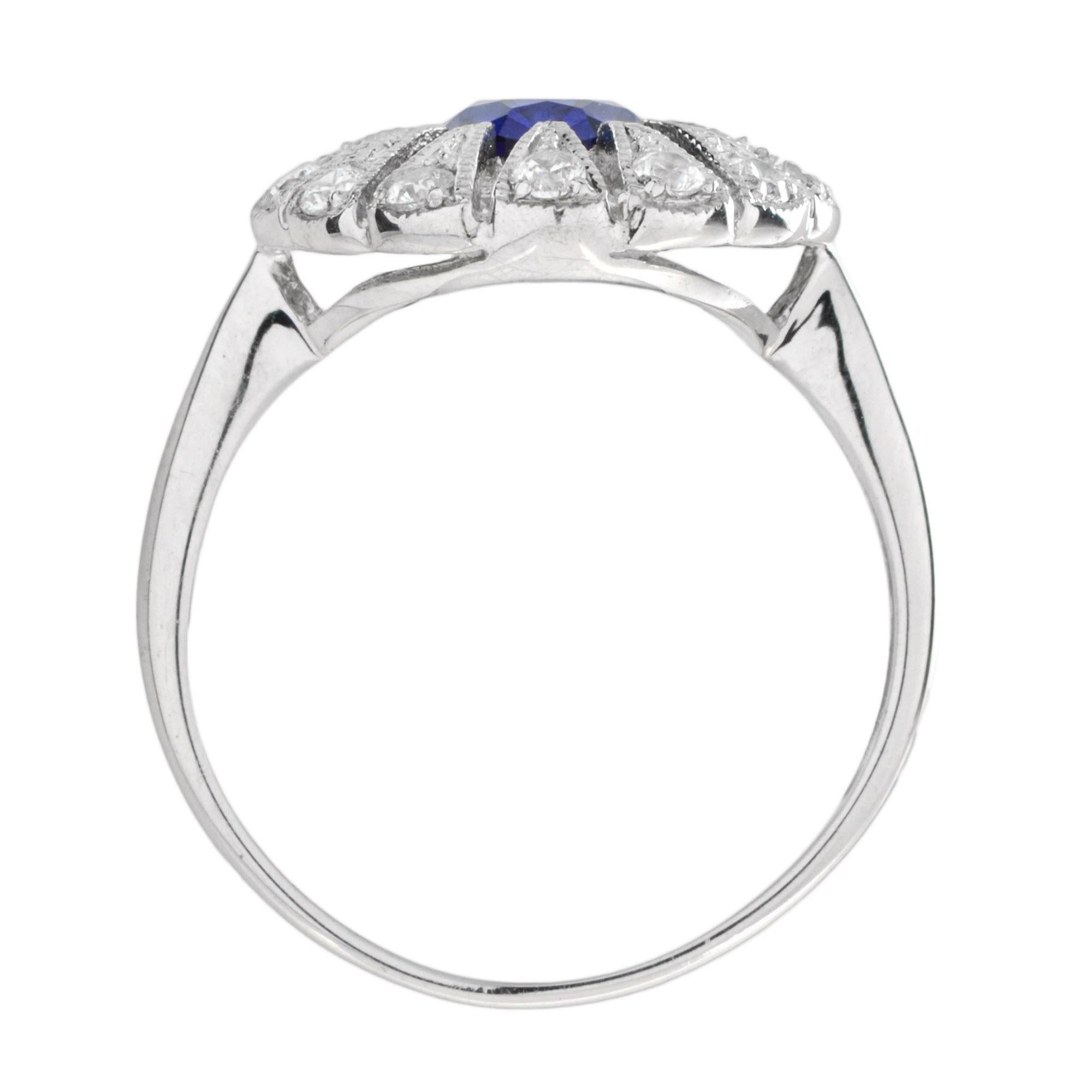 For Sale:  Oval Ceylon Sapphire with Diamond Open Work Halo Ring in 18K White Gold 5