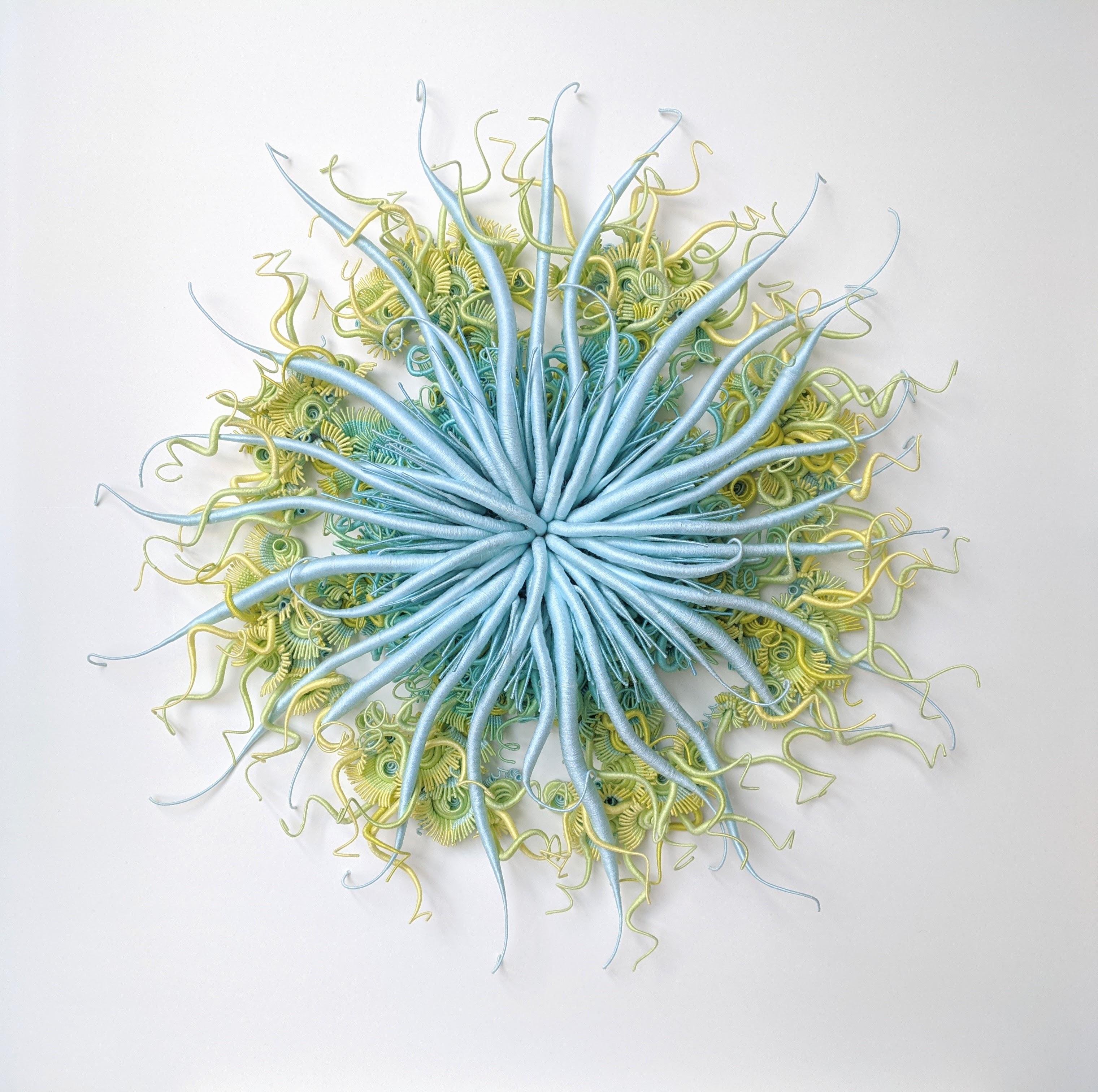 Catherine Latson Abstract Sculpture - Specimen 18, Framed Sea Nature Inspired Blue Green Hand-dyed Fiber Sculpture