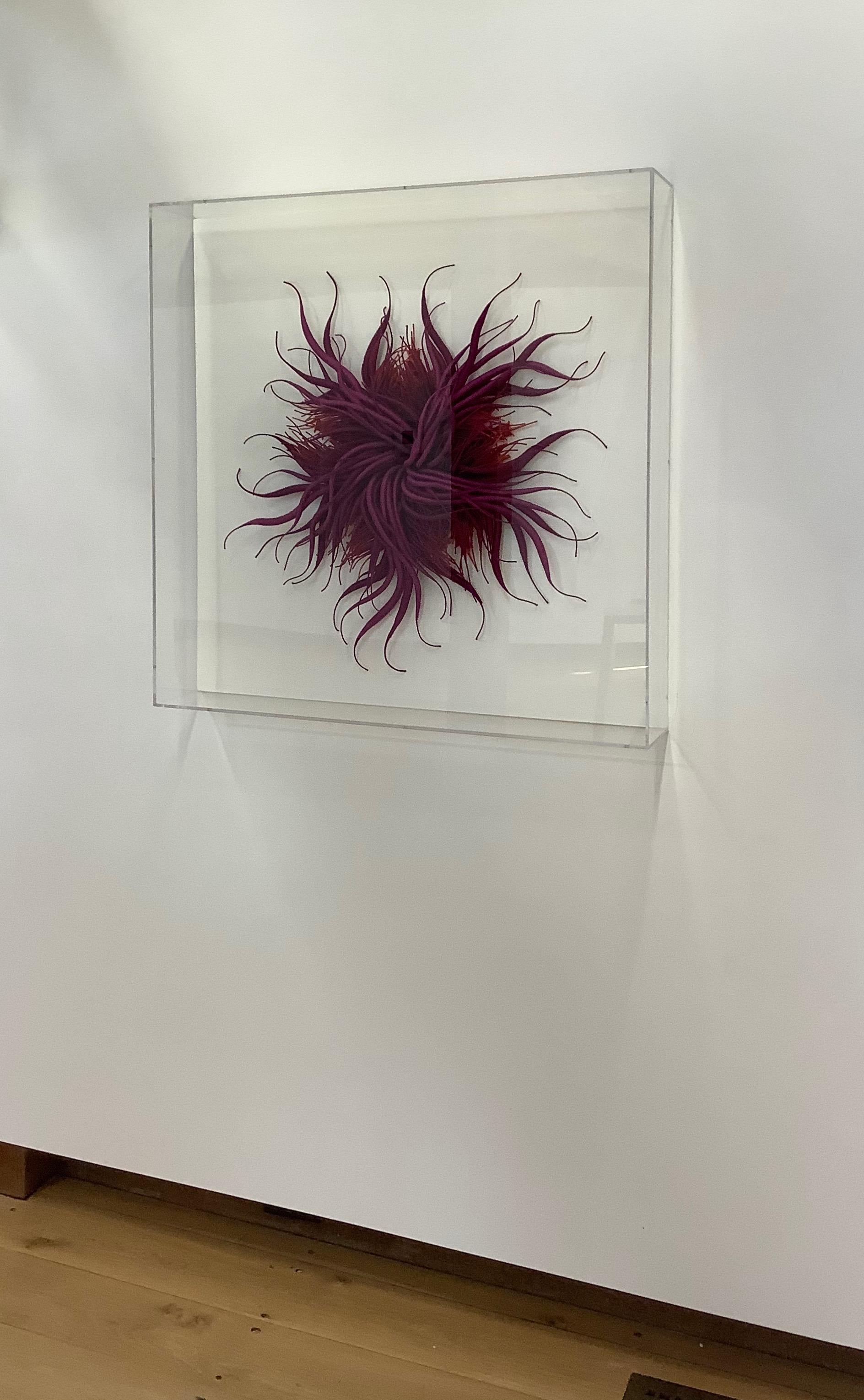Specimen 19, Framed Nature Inspired Purple, Red Hand-dyed Fiber Sculpture - Gray Abstract Sculpture by Catherine Latson