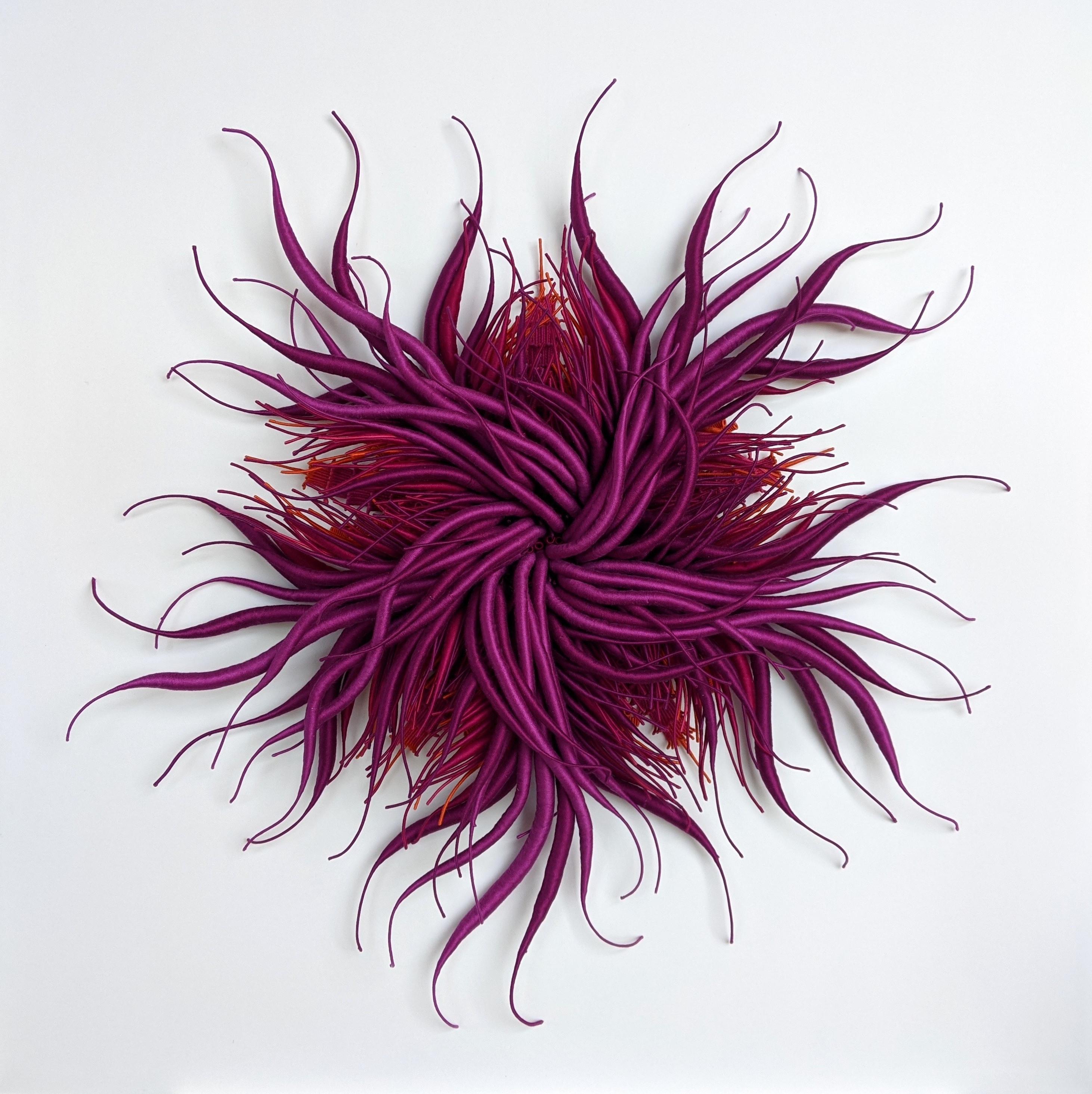 Catherine Latson Abstract Sculpture - Specimen 19, Framed Nature Inspired Purple, Red Hand-dyed Fiber Sculpture