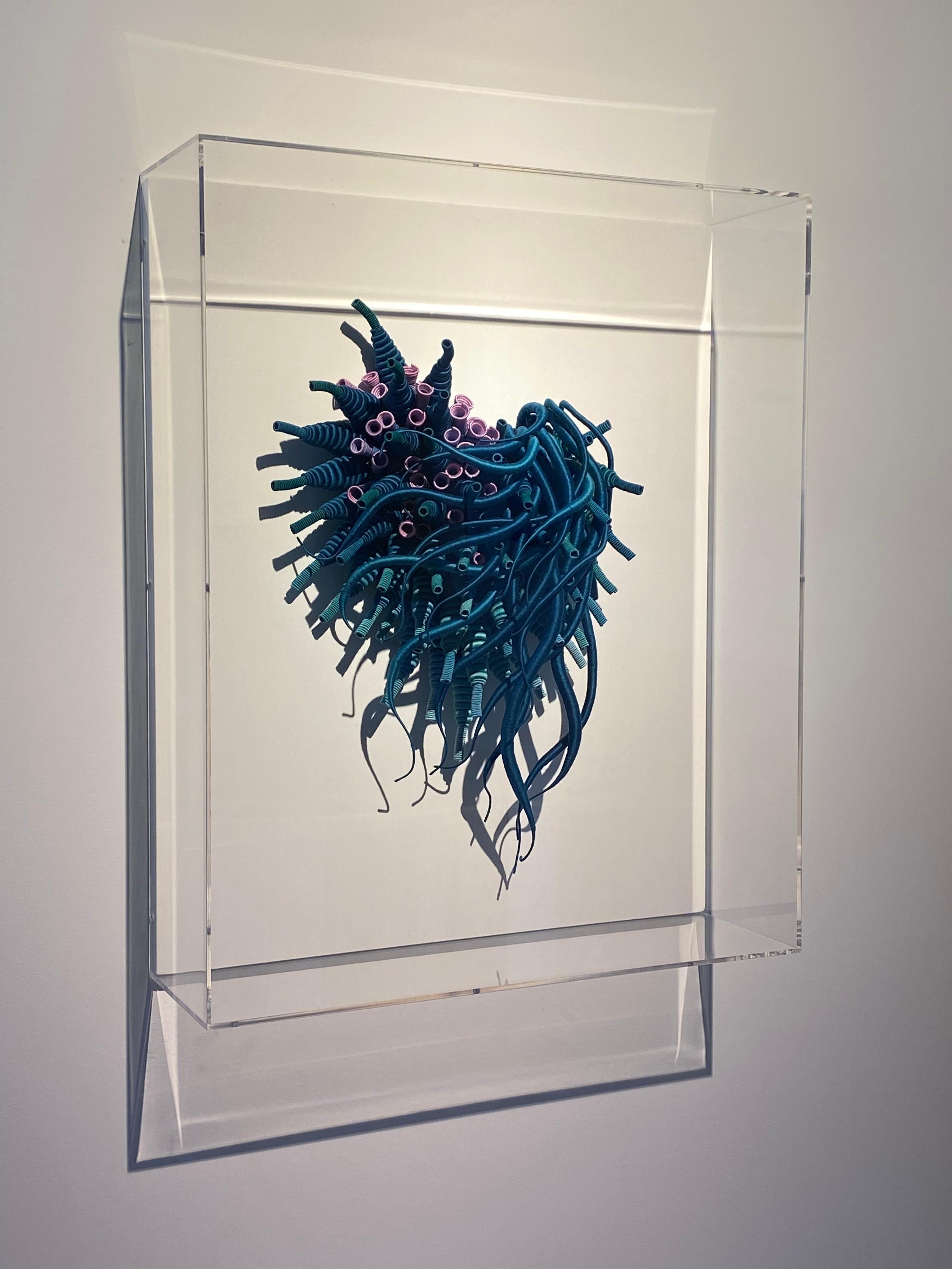 Specimen 25, Framed Sea Nature Inspired Hand-dyed Teal Blue Fiber Sculpture For Sale 6