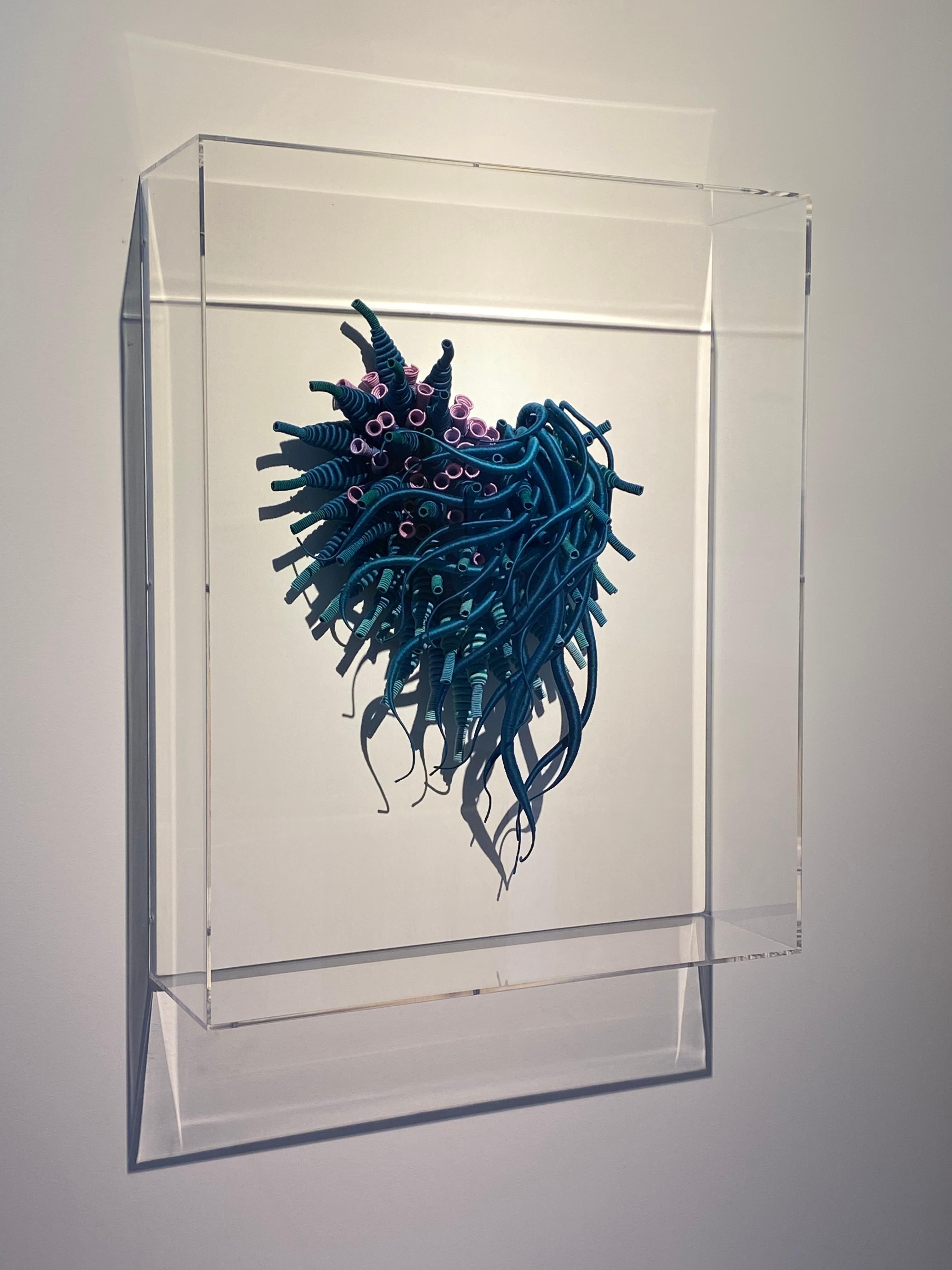 Specimen 25 - Framed Sea Nature Inspired Hand-dyed Teal Blue Fiber Sculpture For Sale 7