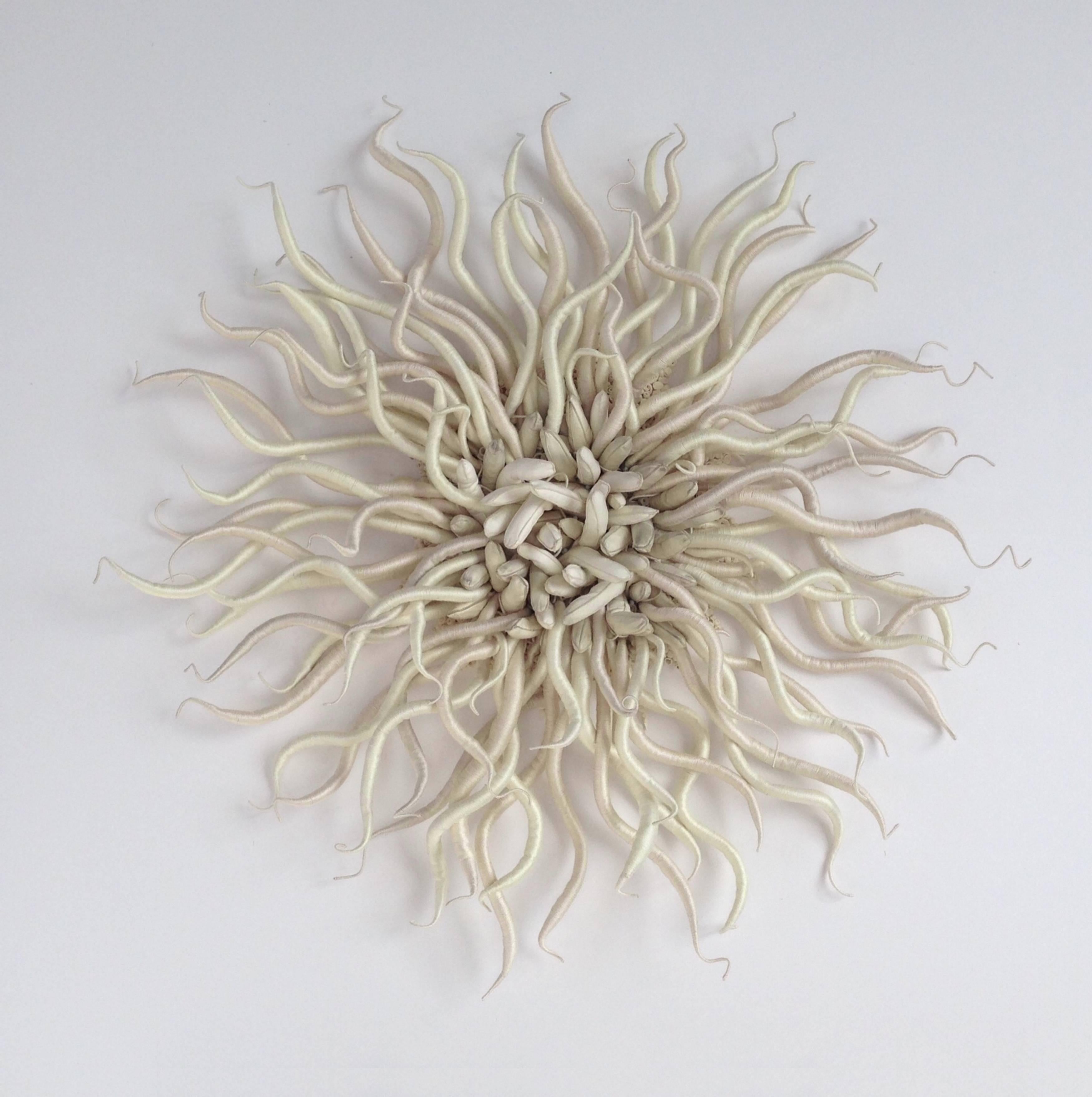 Catherine Latson Abstract Sculpture - Specimen 6, Framed Oatmeal Nude Sea Nature Inspired Hand-dyed Fiber Sculpture