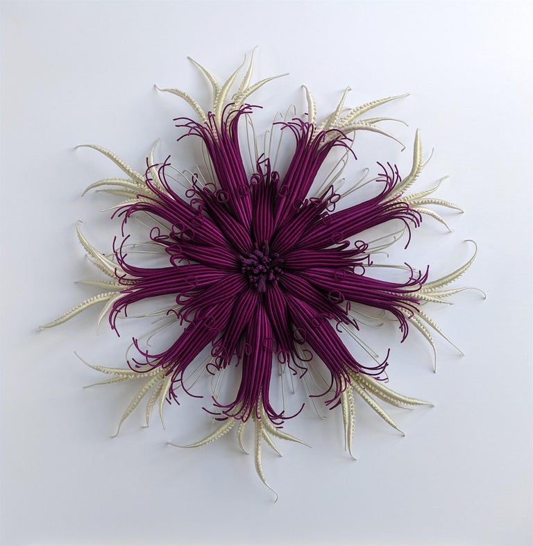 Catherine Latson Abstract Sculpture - Specimen Sixteen, Framed Sea Nature Inspired Hand-dyed Fiber Sculpture in Purple