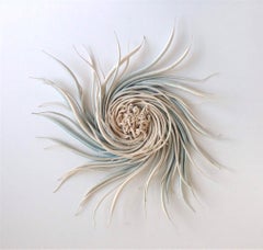 Specimen Ten, Framed Sea Nature Inspired Hand-dyed Fiber Sculpture, Ivory, Blue