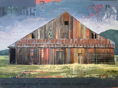 Barn Painting -- mixed media with posters and oil paint
