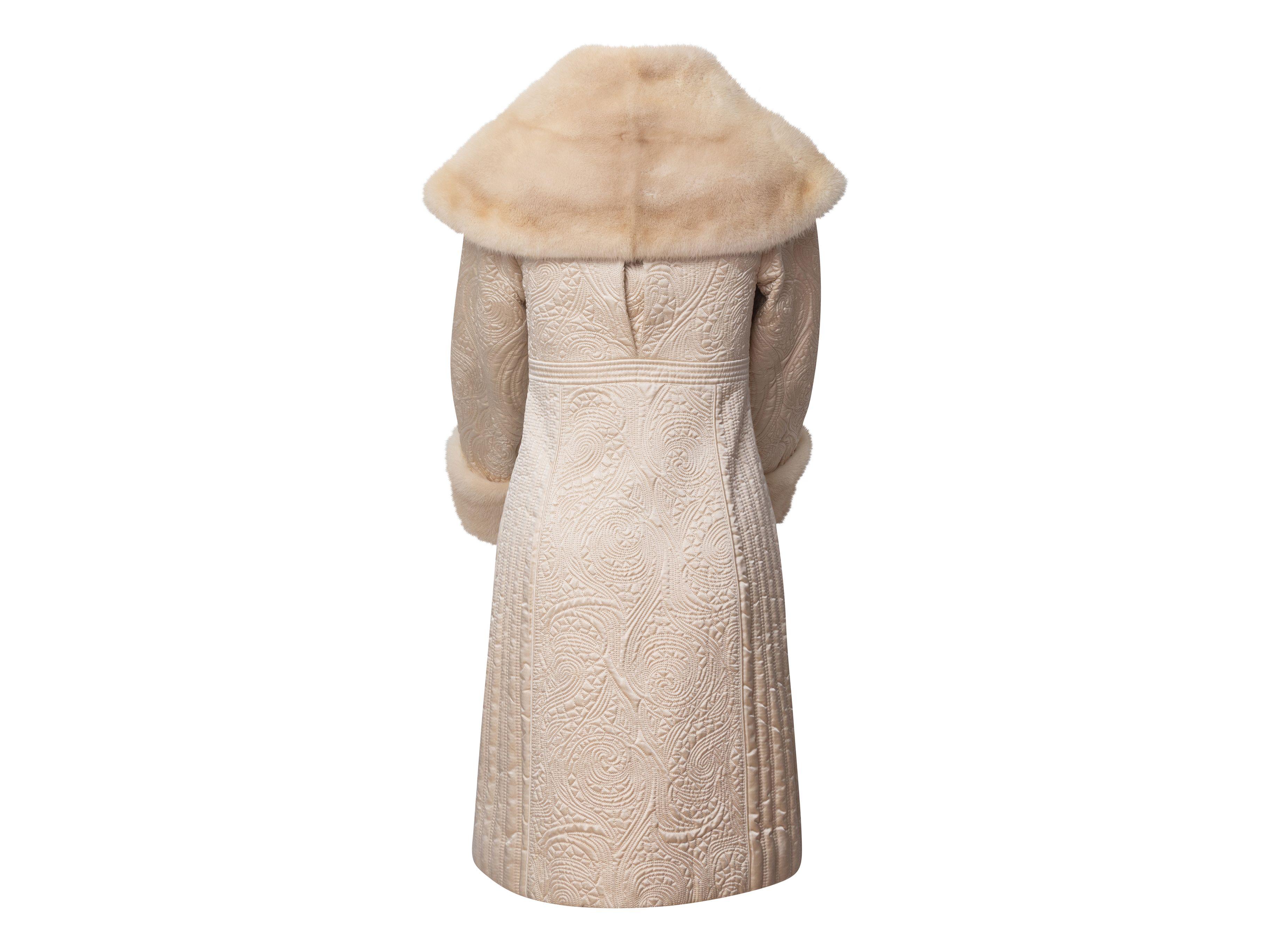 Beige Catherine Malandrino Cream Duchesse Satin Fur-Trimmed Coat