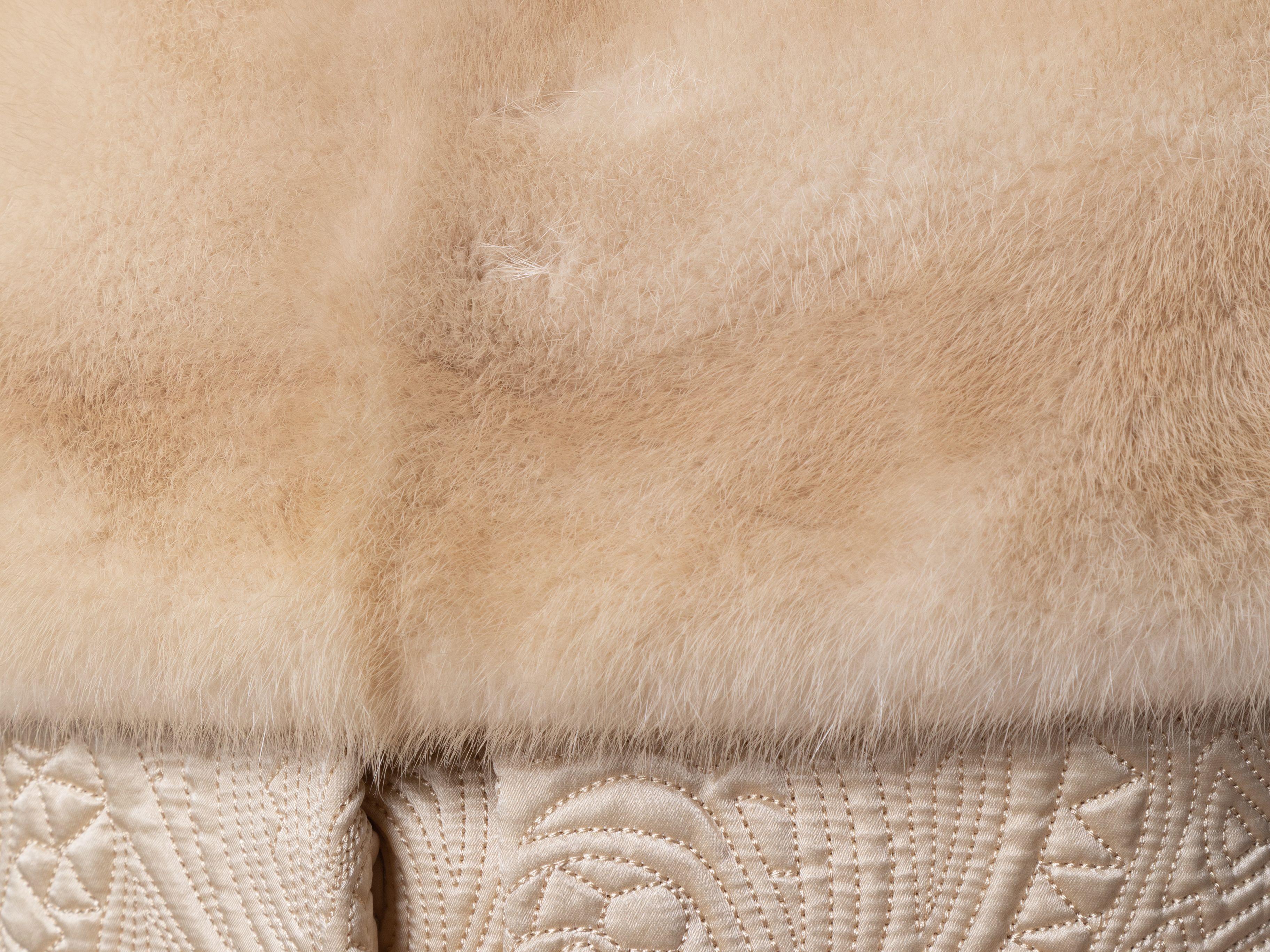 Catherine Malandrino Cream Duchesse Satin Fur-Trimmed Coat In Good Condition In New York, NY