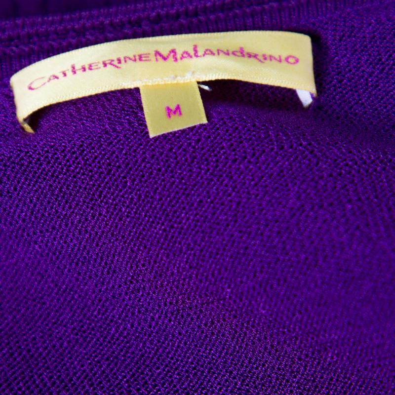 Catherine Malandrino Grape Purple Perforated Knit Plunge Neck Dress M In Excellent Condition In Dubai, Al Qouz 2