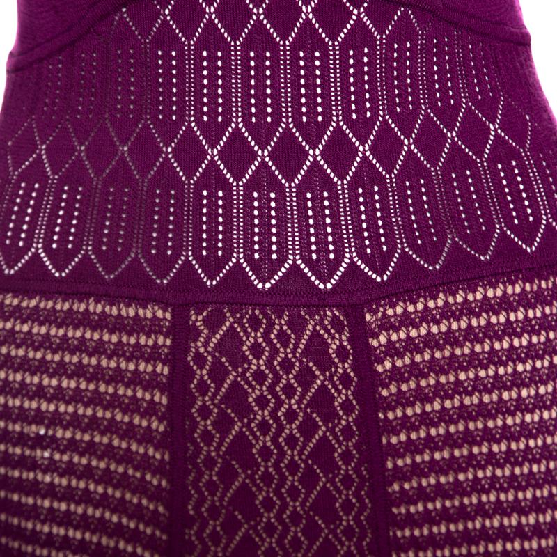 Women's Catherine Malandrino Grape Purple Perforated Knit Plunge Neck Dress M