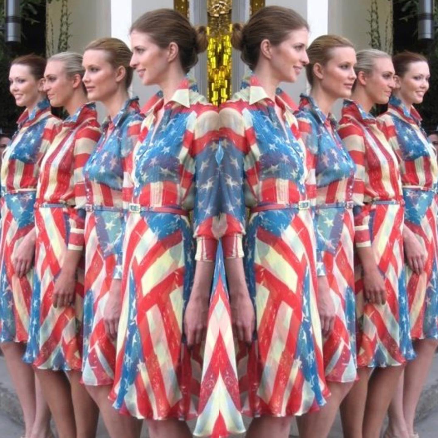 Catherine Malandrino - Iconique 2011  Robe de drapeau américain en soie avec ceinture Excellent état - En vente à Cloverdale, CA