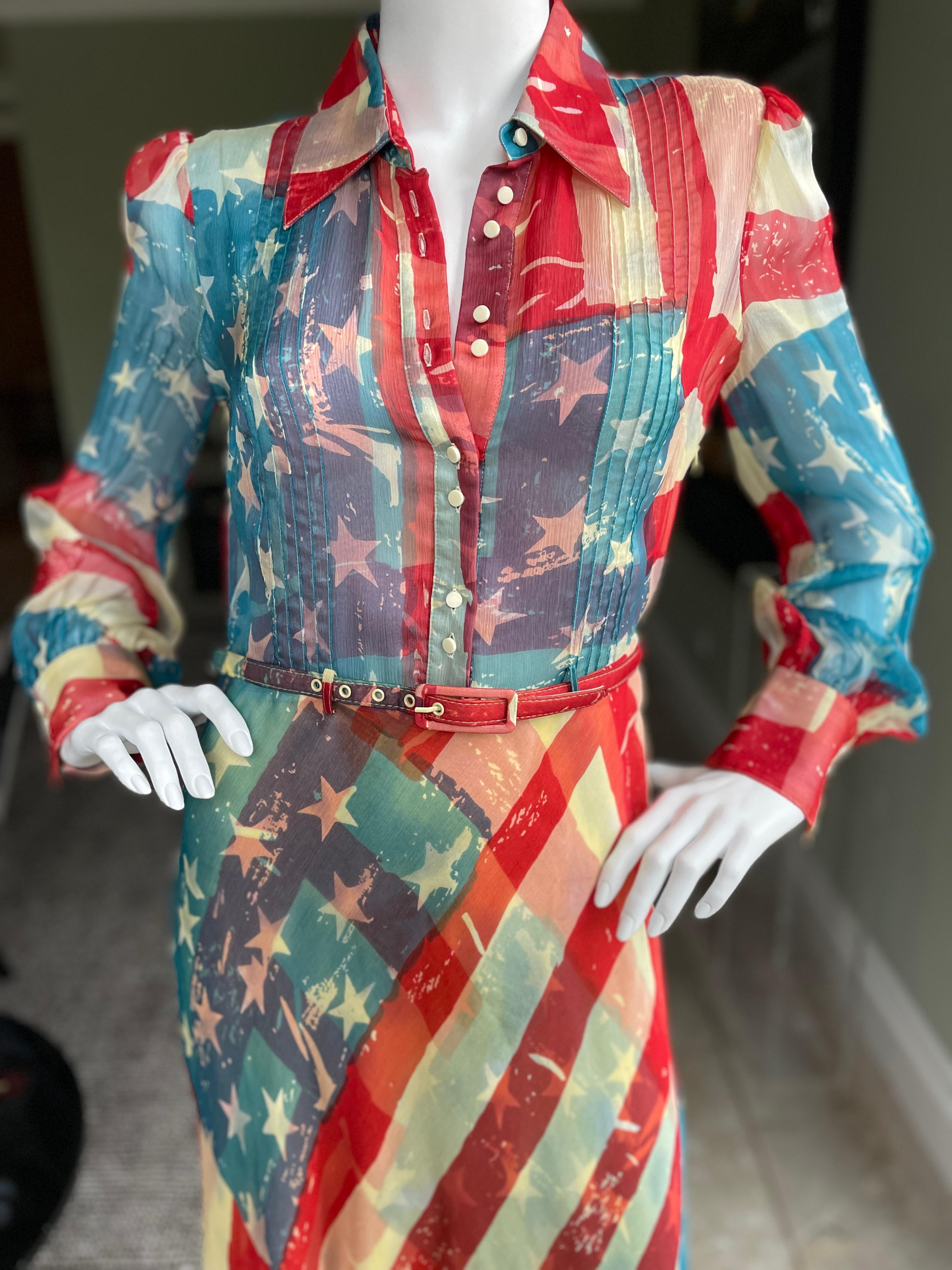 Catherine Malandrino - Iconique 2011  Robe de drapeau américain en soie avec ceinture en vente 2