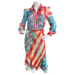 Catherine Malandrino - Iconique 2011  Robe de drapeau américain en soie avec ceinture