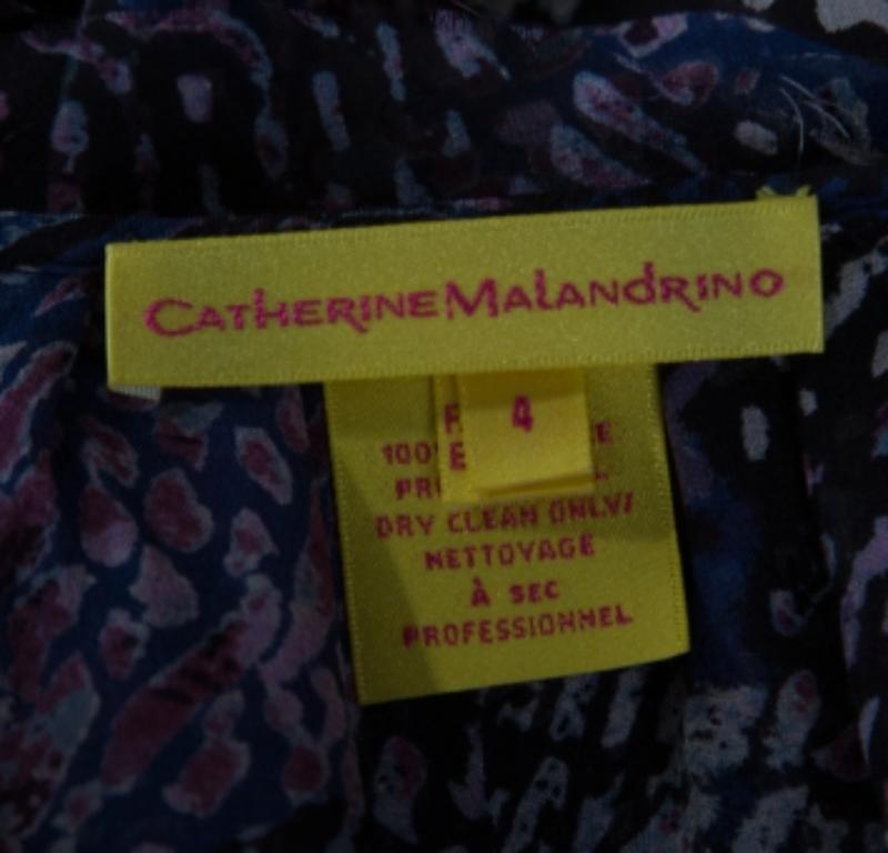 Catherine Malandrino - Camicetta a maniche lunghe in seta stampata con dettaglio sfrangiato - S In condizioni buone in vendita a Dubai, Al Qouz 2