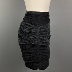 CATHERINE MALANDRINO Size 4 Black Ruched Silk Mini Skirt