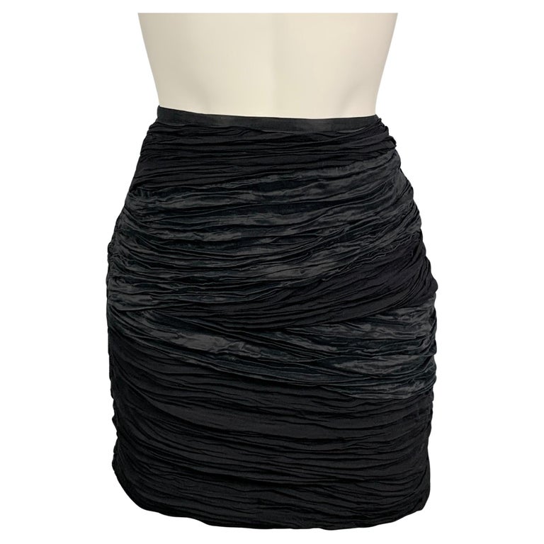 CATHERINE MALANDRINO Size 4 Black Ruched Silk Mini Skirt For Sale at ...