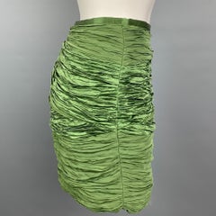 CATHERINE MALANDRINO Size 4 Green Ruched Silk Mini Skirt
