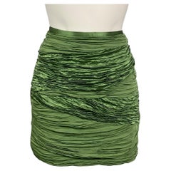 CATHERINE MALANDRINO Size 4 Green Ruched Silk Mini Skirt
