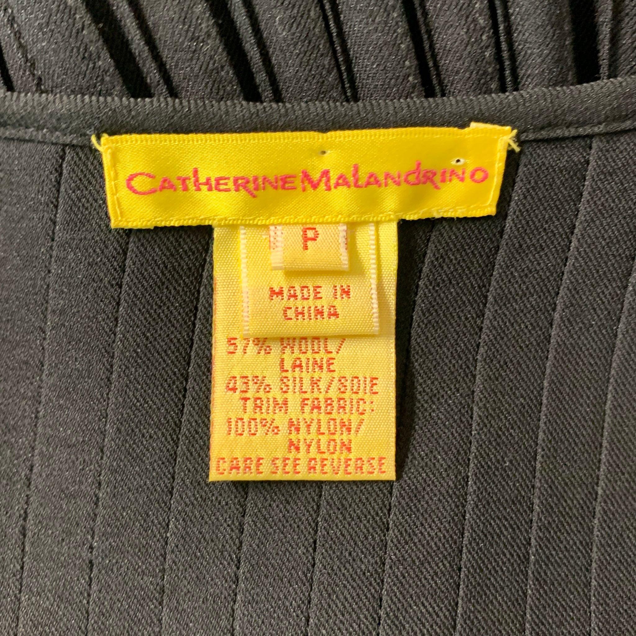 CATHERINE MALANDRINO Size S Black Wool & Silk Pleated V-Neck Blouse 1