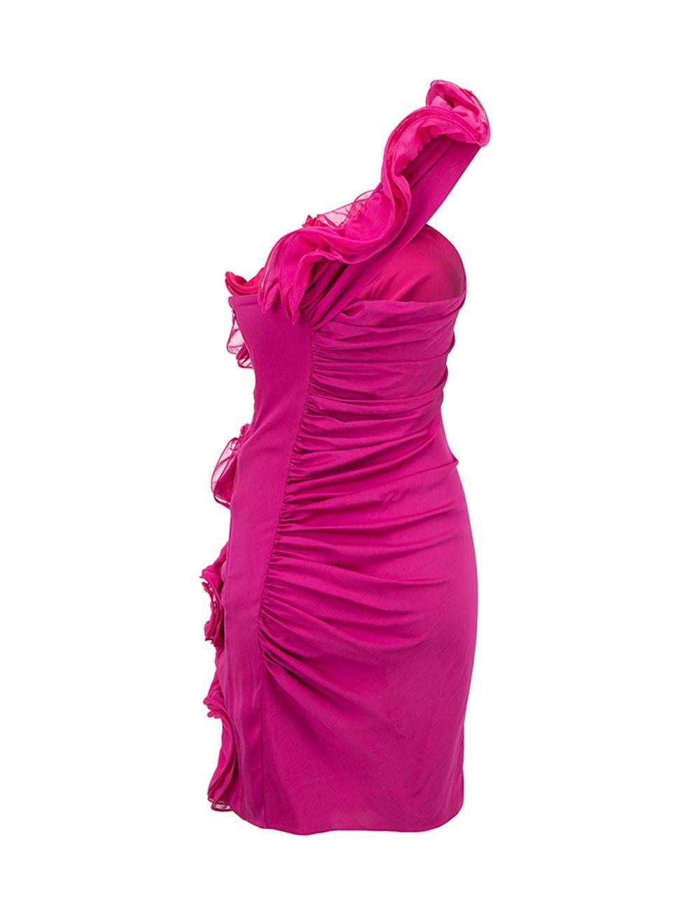 Catherine Malandrino Women's Pink One Shoulder Ruffle Accent Dress In Good Condition In London, GB
