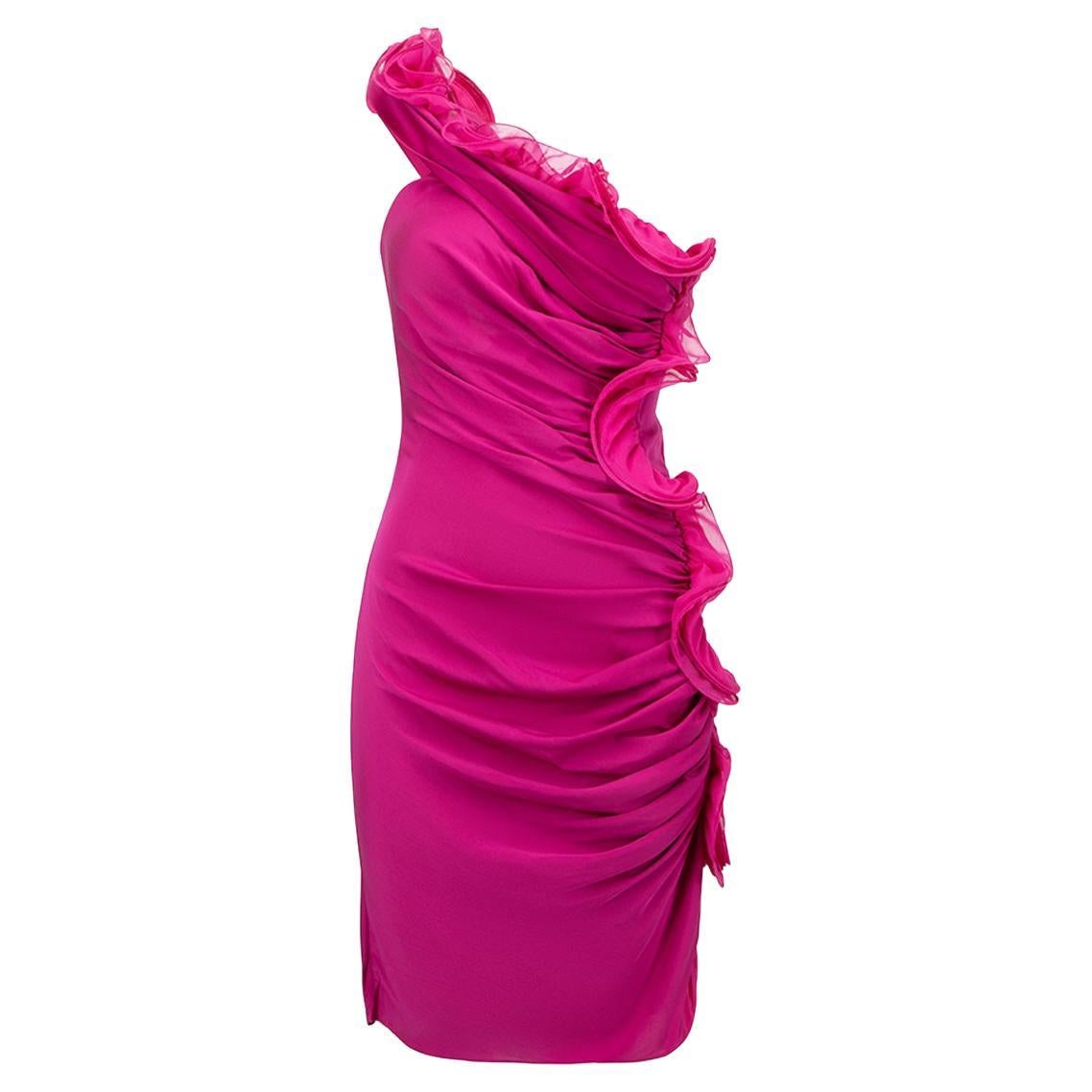 Catherine Malandrino Women's Pink One Shoulder Ruffle Accent Dress
