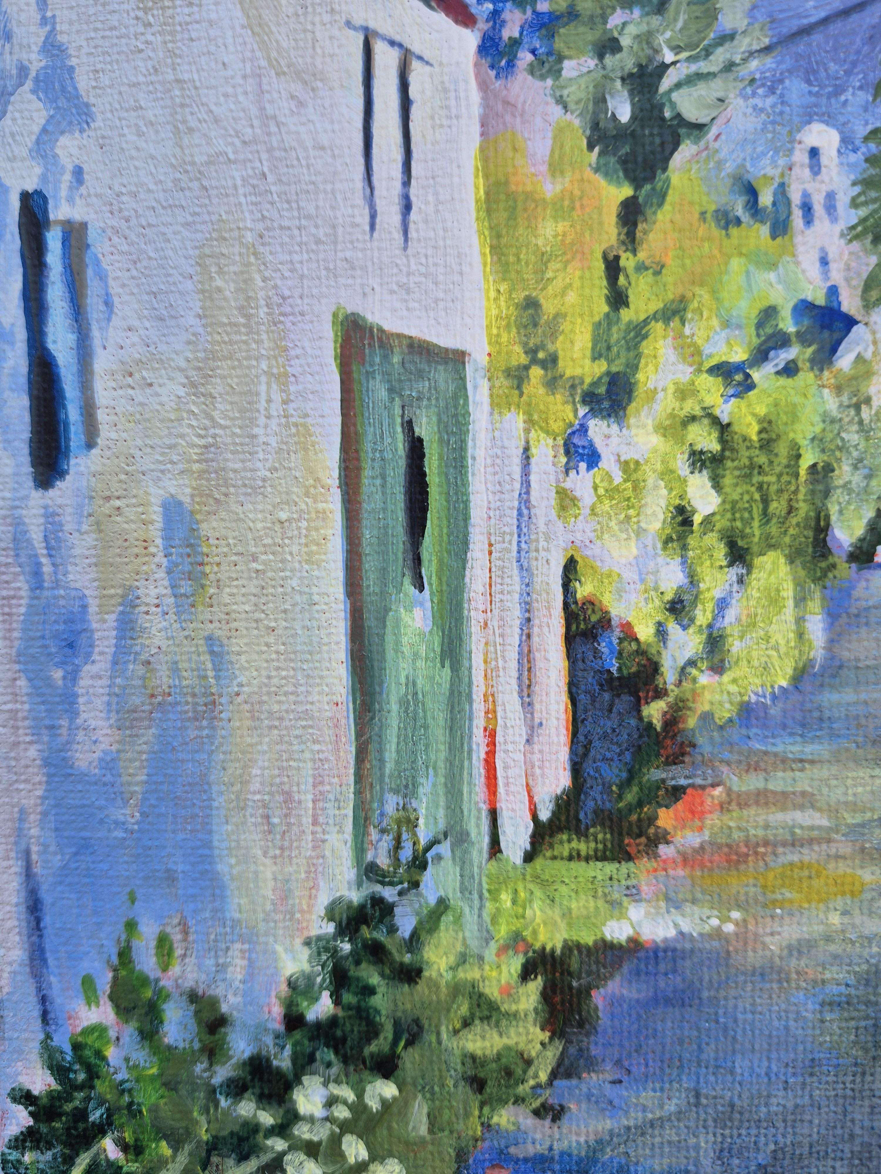 Petaluma Alley, Originalgemälde (Blau), Interior Painting, von Catherine McCargar
