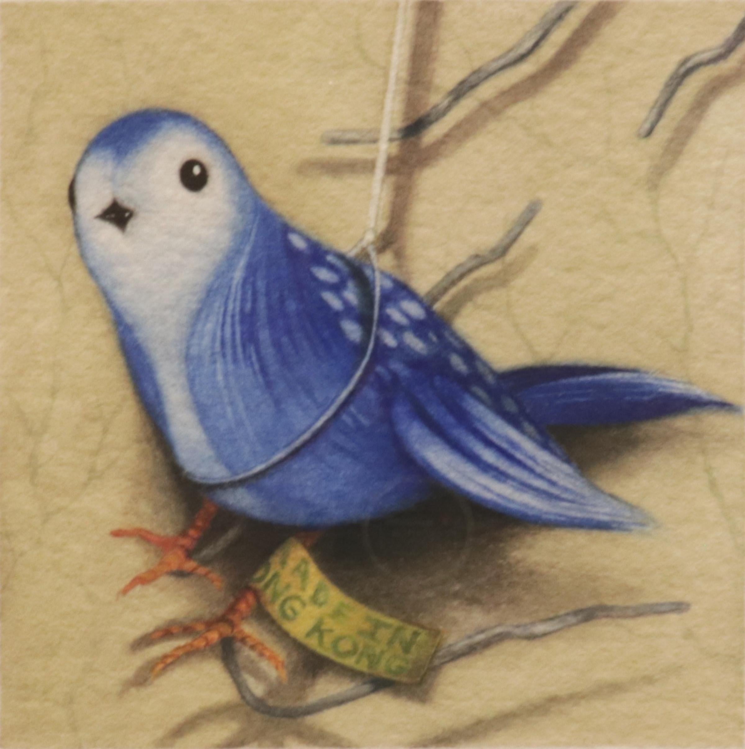 Catherine Means Animal Painting - LONE BIRD #2 - Contemporary Realism / Watercolor / Blue Bird