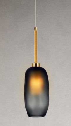 Catherine Mouth Blown Frosted Glass Pendant Smoke and Brass