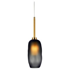 Catherine Mouth Blown Frosted Glass Pendant Smoke and Brass