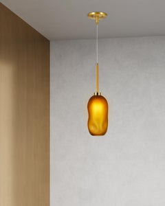 Catherine Mouth Blown Frosted Glass Pendant Whiskey and Brass