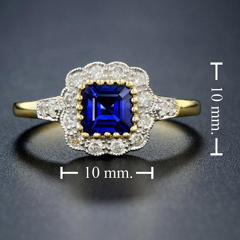 For Sale:  Natural Sapphire with Diamond Vintage Halo Ring in 18K Yellow Gold 8