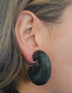 Clips d'oreilles français CATHERINE NOLL 1970 sculptés en bois et sterling .925