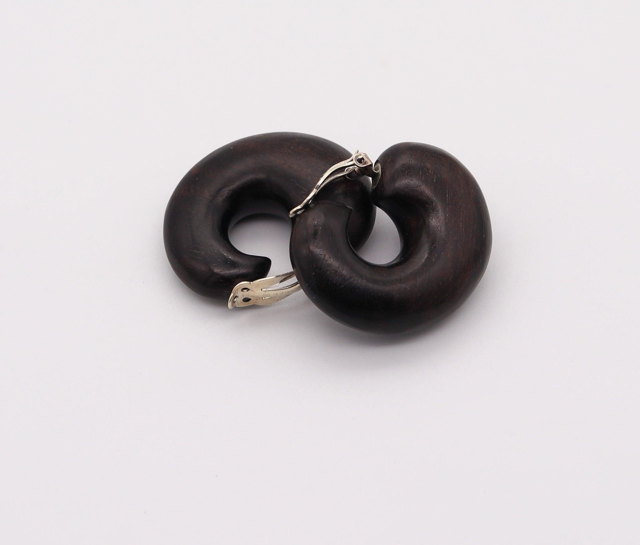 CATHERINE NOLL 1970 Französischer Clips-Ohrring aus Holz und 925er Sterling im Zustand „Hervorragend“ im Angebot in Miami, FL
