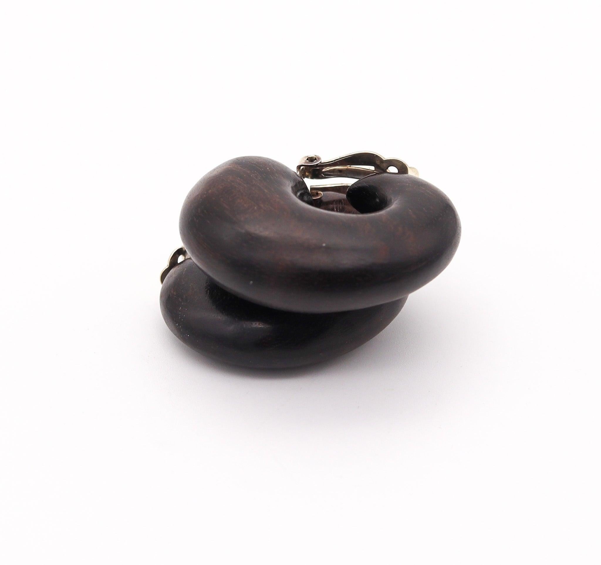 CATHERINE NOLL 1970 Französischer Clips-Ohrring aus Holz und 925er Sterling im Angebot 2