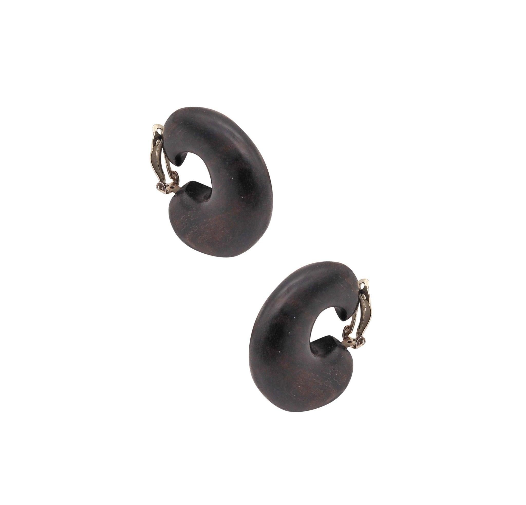CATHERINE NOLL 1970 Französischer Clips-Ohrring aus Holz und 925er Sterling im Angebot 4