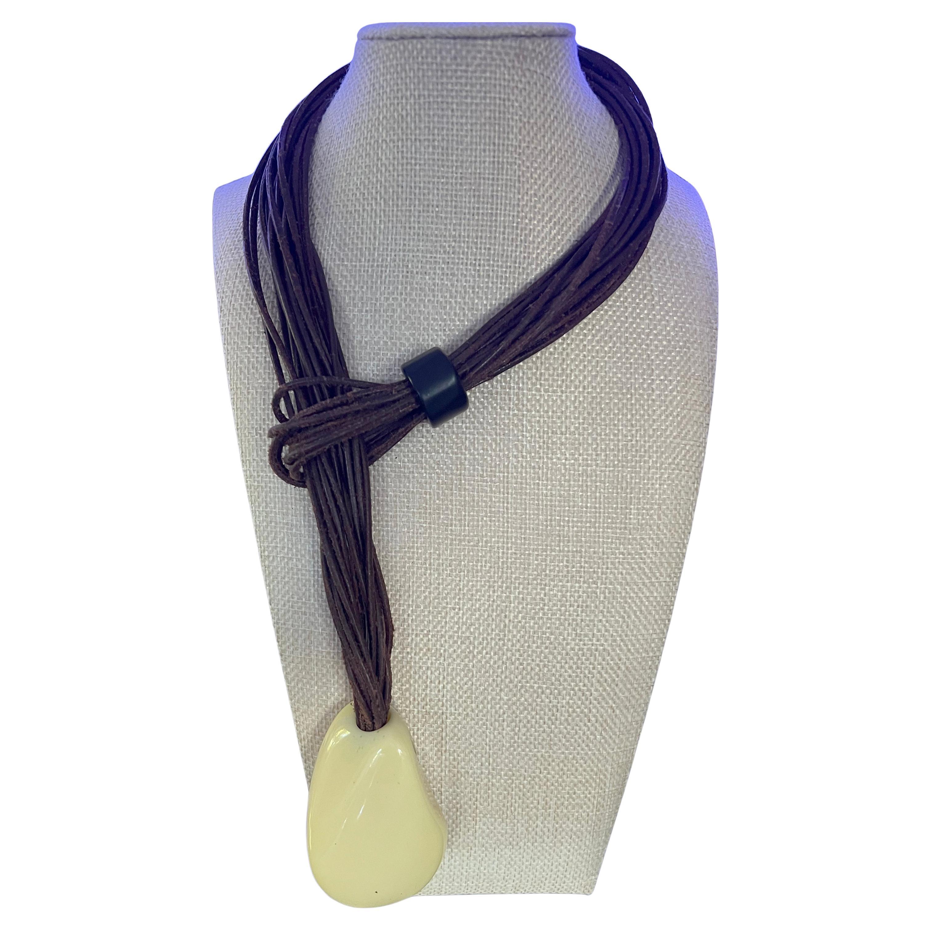 Catherine Noll French Modernist Acryllic and Leather Rope Necklace In Good Condition For Sale In Palm Springs, CA