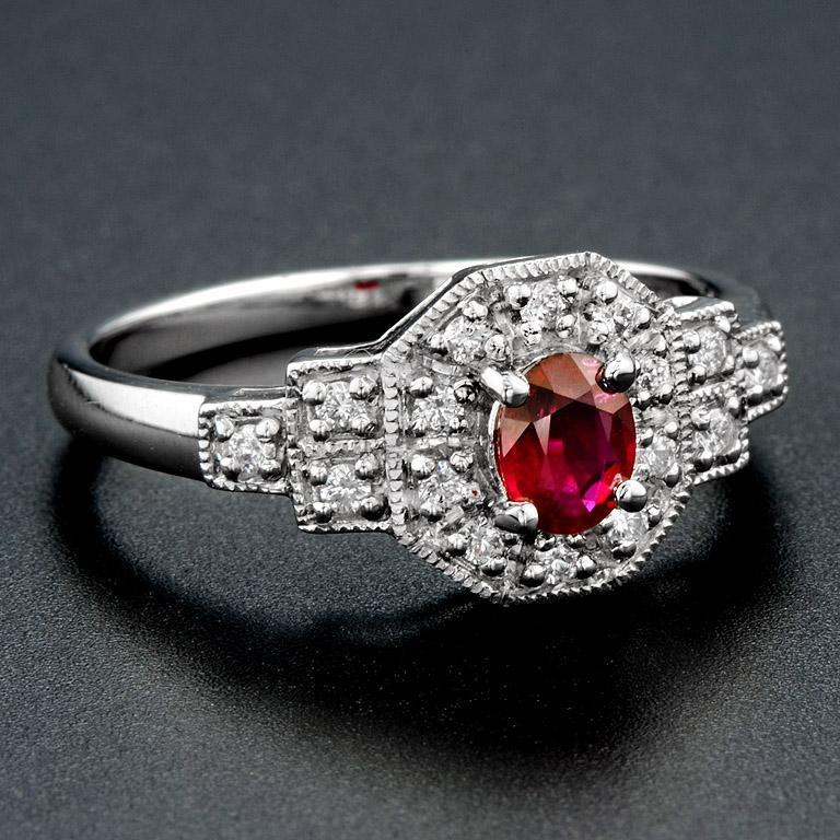 For Sale:  Oval Ruby with Diamond Art Deco Style Cluster Ring in Platinum950 3