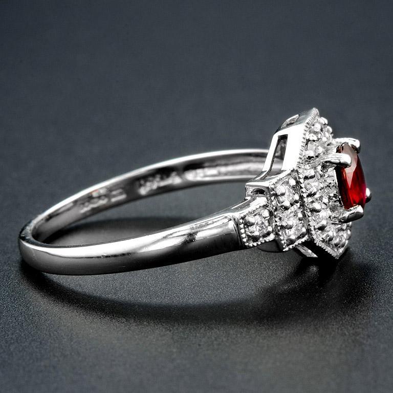 For Sale:  Oval Ruby with Diamond Art Deco Style Cluster Ring in Platinum950 4