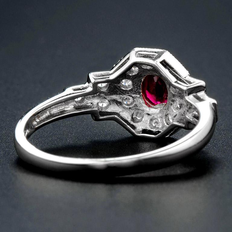 For Sale:  Oval Ruby with Diamond Art Deco Style Cluster Ring in Platinum950 5