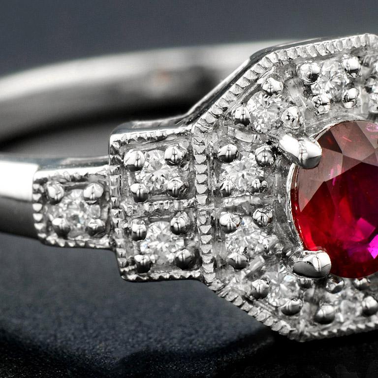 For Sale:  Oval Ruby with Diamond Art Deco Style Cluster Ring in Platinum950 6