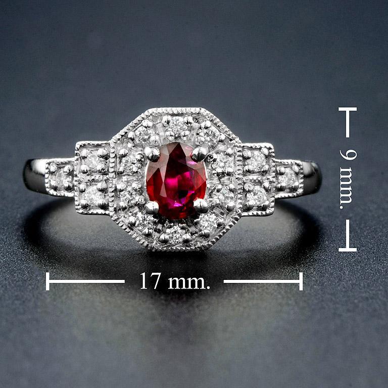 For Sale:  Oval Ruby with Diamond Art Deco Style Cluster Ring in Platinum950 7